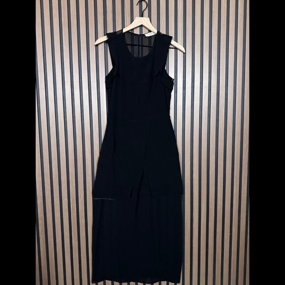 Sandro Dress 1 / S Womens Black Shift Bodycon Career Sleeveless Sheer Midi - Picture 1 of 8